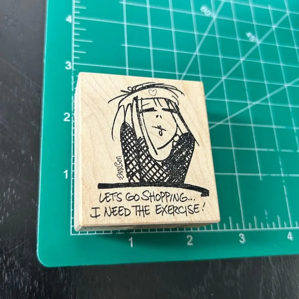 American Art Emerson Quillin Mounted Rubber Stamp Humor Preowned Need Exercise